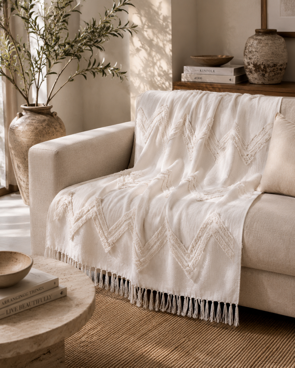 Dyed throw with handcrafted work